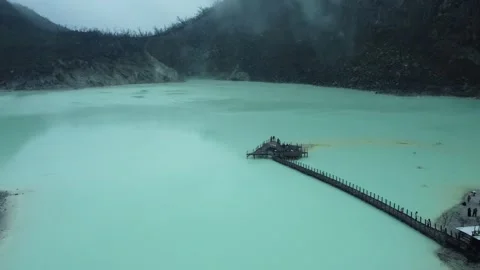 Ciwidey Volcanic Crater, West Java. Mountain Drone Climbing Acid Blue Lake. Stock Footage 266095229