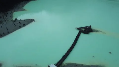 Ciwidey Volcanic Crater, West Java. Mountain Drone Climbing Acid Blue Lake. Stock Footage 266095249