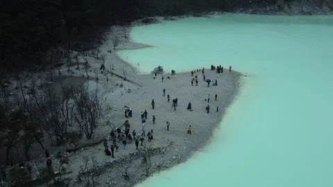 Ciwidey Volcanic Crater, West Java. Mountain Drone Climbing Acid Blue Lake. Stock Footage 266096231