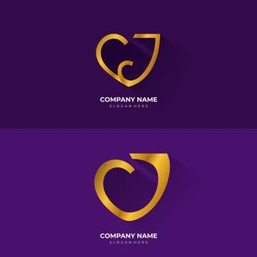 CJ Monogram Logo Forming A Heart Shape With Company Branding On Purple Back.. Stock Illustration