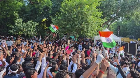 CJP Student Protest Over NEET Paper Leak at Jantar Mantar Delhi Stock Footage 344949560