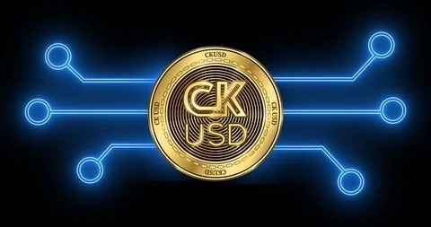 CK USD (CKUSD) cryptocurrency coin with glowing blockchain transaction schematic Stock Footage 102861947
