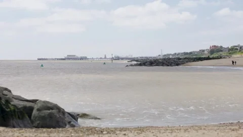 Clacton-on-Sea Beach with pier Stock Footage 247456429