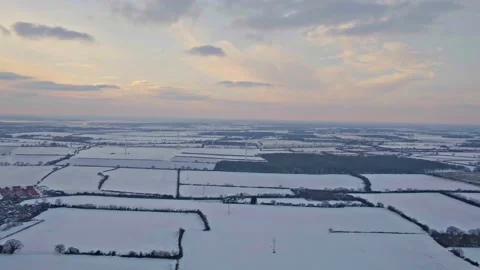 Clacton-on-Sea Essex Winter Snow Sea Drone Footage - Wind Turbines Stock Footage