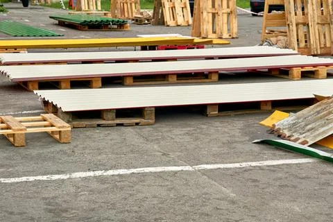 Cladding sheets profiles ready for sale from stock.Prepared for construction Stock Photos