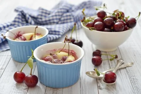 Clafoutis with cherries Stock Photos