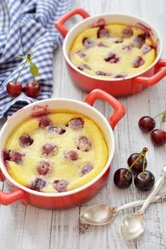 Clafoutis with cherries Stock Photos