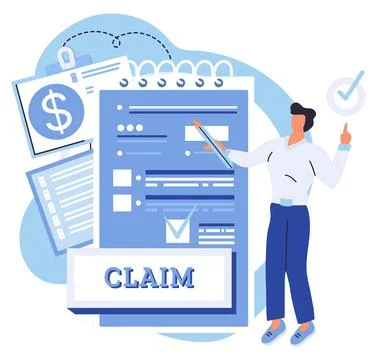 Claim application. The form filling process should be accurate and thorough Stock Illustration