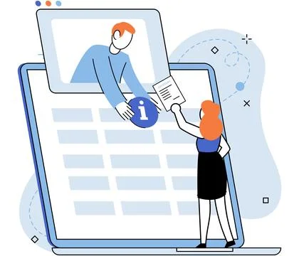 Claim documents, person submits reply to controller for data verification Stock Illustration