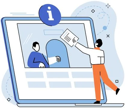Claim documents, person submits reply to controller for data verification Stock Illustration