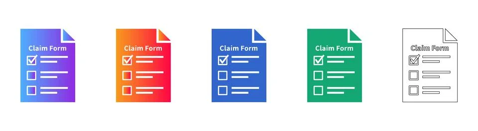 Claim Form Checklist and Application Document Icons Set Stock Illustration