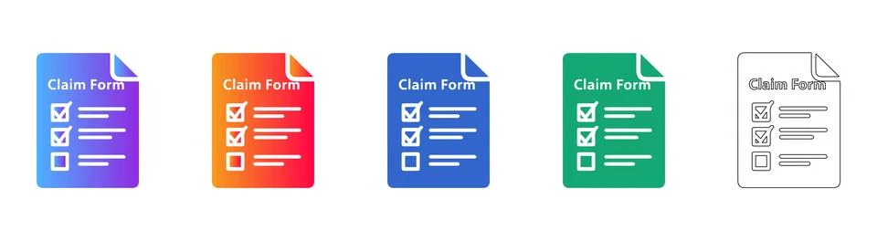 Claim Form Document Application Icon Set, Checklist Survey Graphic Stock Illustration