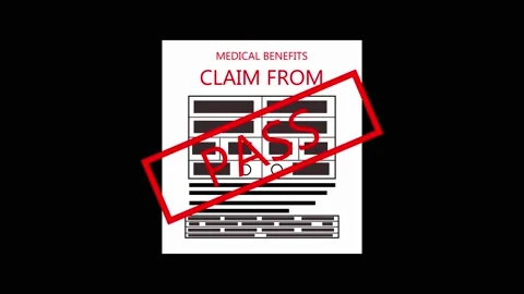 Claim form receives a green pass stamp overlay. This claim form confirms a .. Stock Footage 337621667