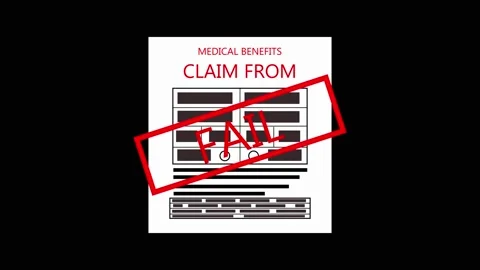 Claim form receives a red fail stamp overlay. This claim form indicates a r.. Stock Footage 337621661