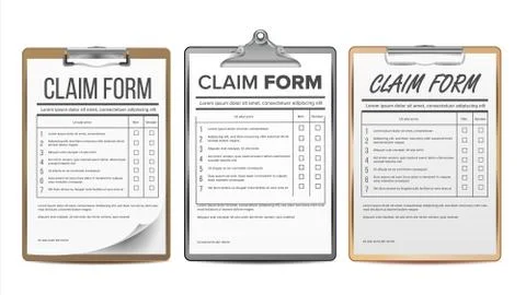 Claim Form Set Vector. Business Agreement. Legal Document. Insurance. Realistic Ilustración de archivo