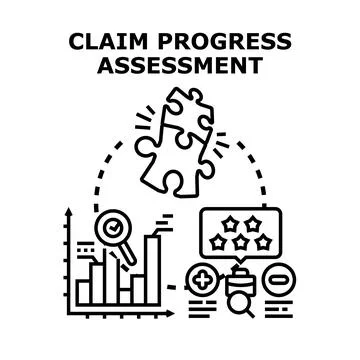 Claim progress assessment evaluating business development strategy Stock Illustration