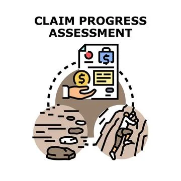 Claim progress assessment evaluating business development goals Illustrazione stock