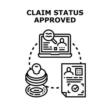 Claim status approval process concept presenting official validation Stock Illustration