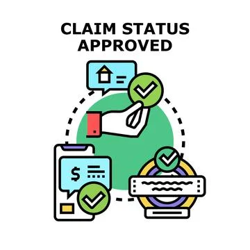 Claim status approved process completing success confirmation Illustrazione stock