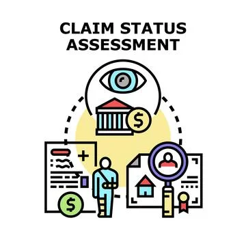 Claim status assessment evaluating insurance and financial services Stock Illustration