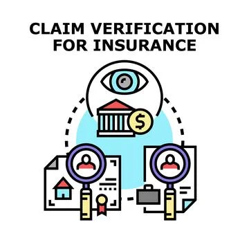Claim verification process for insurance documents concept Stock Illustration