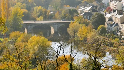 Clain river and old bridge in Poitiers. Stock Footage 99754523