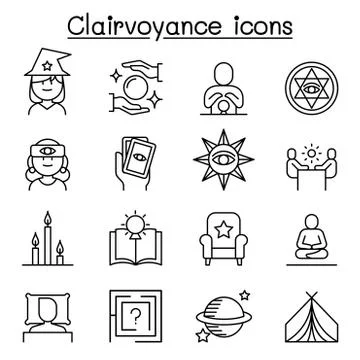 Clairvoyance, fortune teller icon set in thin line style Stock Illustration