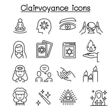 Clairvoyance, fortune teller icon set in thin line style イラスト素材