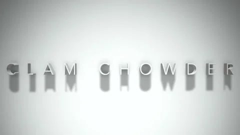 Clam chowder 3D title animation white text on a white background Stock Footage 298894353