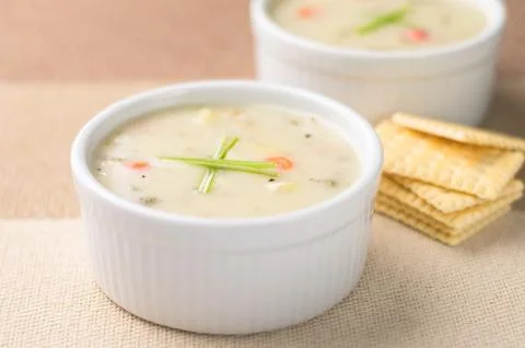 Clam chowder soup closeup. Stock Photos