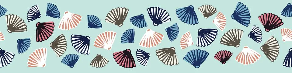 Clam seashells seamless vector horizontal border print Stock Illustration