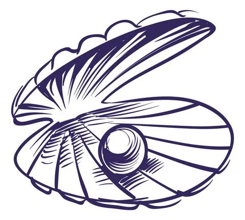 Clam shell with pearl inside in hand drawn style Stock Illustration