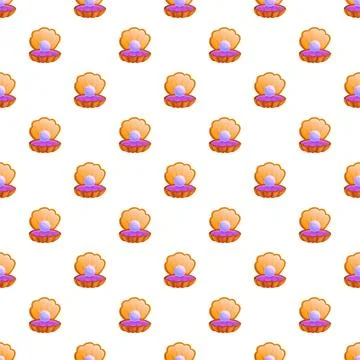 Clam shell with pearl seamless pattern background Stock Illustration