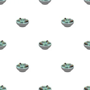 Clam soup pattern seamless. Seafood japanese background. shell bowl vector te Stock Illustration