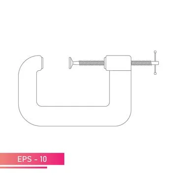 Clamp for carpentry and locksmithing. Linear design. On a white background Stock Illustration