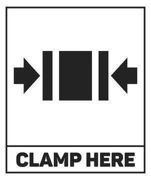 Clamp here label. Black warning parcel sign Stock Illustration