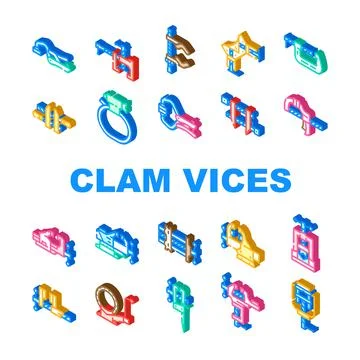 Clamp vice grip tool metal icons set vector Stock Illustration