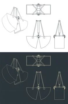 Clamshell digging bucket blueprints Illustrazione stock