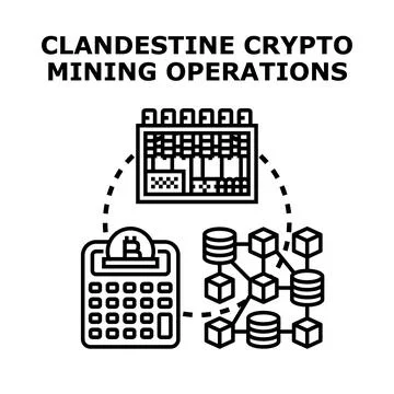 Clandestine crypto mining operation concept creating digital currency Stock Illustration