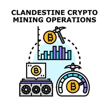 Clandestine crypto mining operation concept acquiring digital currency Stock Illustration