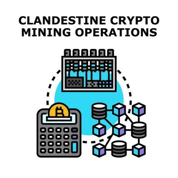 Clandestine crypto mining operation concept creating digital currency Stock Illustration