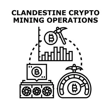 Clandestine crypto mining operation concept acquiring digital currency Ilustración de archivo