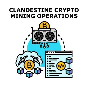 Clandestine crypto mining operations digital concept Stock Illustration