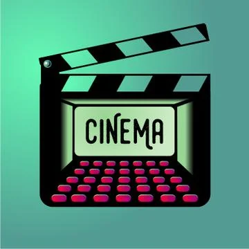 Clap board with cinema inside. Clapper with movie theater. Video studio sign Stock Illustration