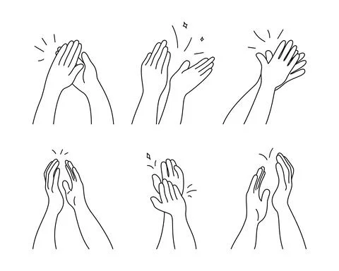 Clap icon in linear style. Black and white illustration Illustrazione stock