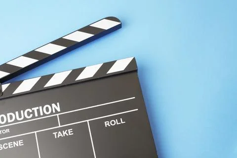 Clapboard on blue background Stock Photos