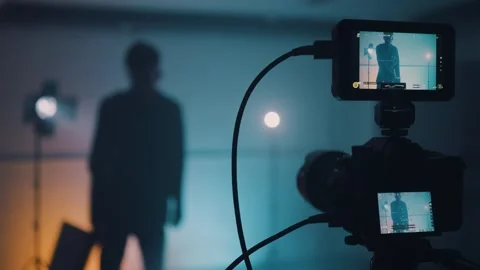 Clapper board and camera in film studio Video stock 336801320