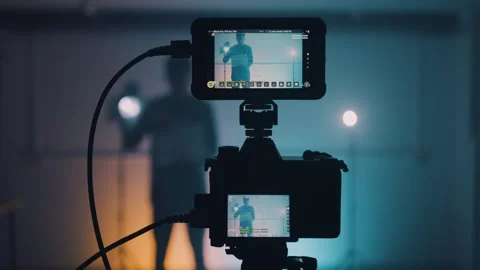 Clapper board and camera in film studio Video stock 336801362