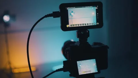 Clapper board and camera in film studio Video stock 336801538
