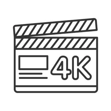 Clapper board black line icon. 4K ultra HD resolution movie shooting. Cinemat Stock Illustration